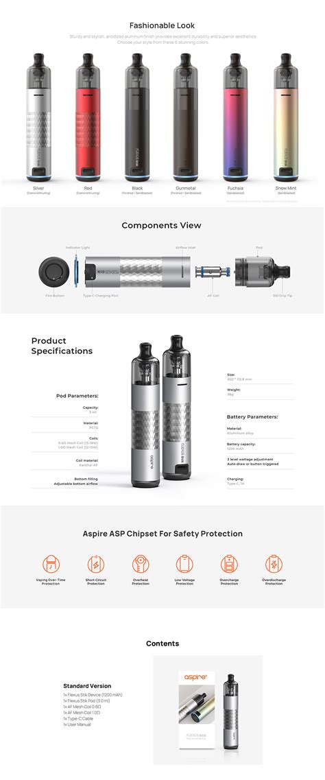 Технические характеристики бруска Aspire Flexus Stick